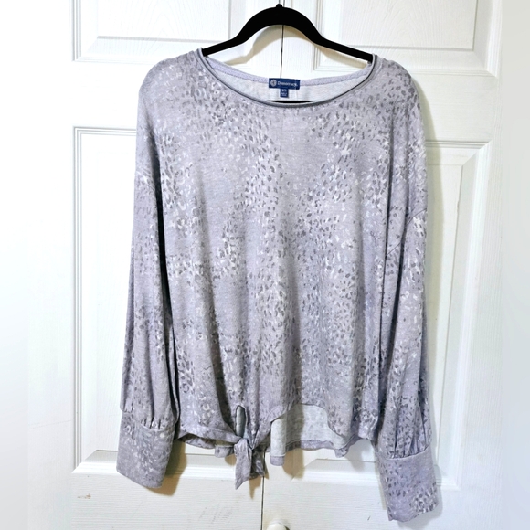 DEMOCRACY Women's Size XL Pale Blue Sparkle Knotted Long Sleeve Stretchy Tunic - Picture 1 of 3